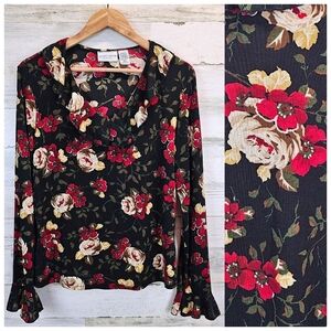 Vintage Jaclyn Smith Floral Top Long Sleeve Bell Cuff Y2K Whimsigoth Romantic L
